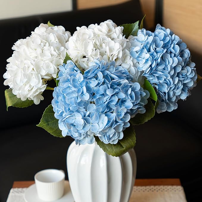 3PCS 22 inch Realistic Artificial Hydrangea Large Real Touch Flowers Artificial Flowers Dry Flowers Outdoor Wedding Christmas Office Family Party Living Room Table Decoration (Blue)