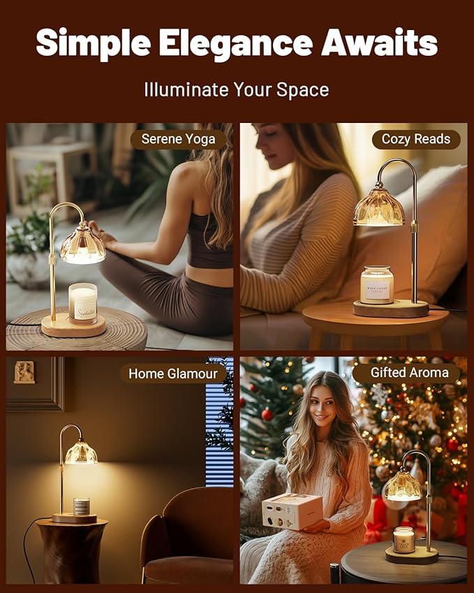 Candle Warmer Lamp with Timer and Dimmer - Candle Warmer Height Adjustable Scented Candles for Thanksgiving, Christmas, Mother's Day, Birthdays, and Housewarming Gifts(Clear)