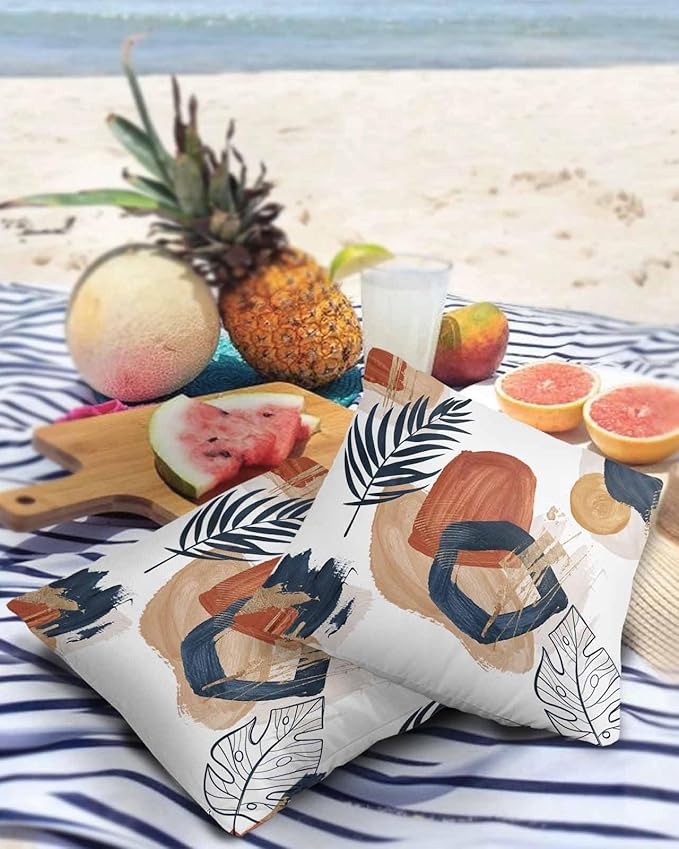 Outdoor Waterproof Throw Pillow Covers Set of 2 Boho Decorative Outdoor Pillows Cushion Case 18x18 Inch Bohemian Patio Pillows for Couch Sofa Bed Garden Office Home Decor Modern Graffiti Leaves