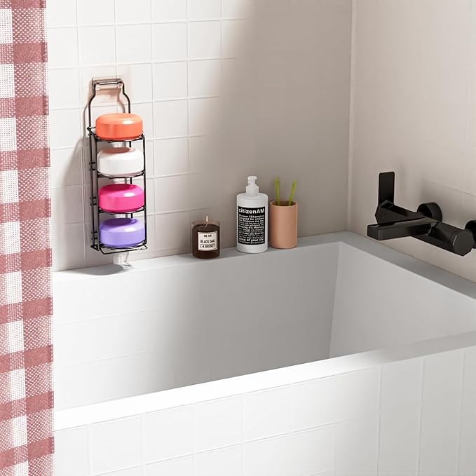Shower Soap Shampoo Bar Holder, Self Adhesive&Freestanding Draining Soap Caddy for Bathroom Wall Accesories, Apartment Essentials Decor (Black, 4-Tier)