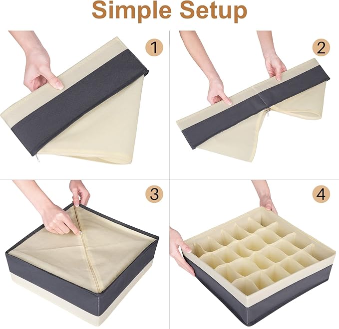 Drawer Organizer Divider, Foldable Closet Storage Organizer Basket, and Fabric Organization Bins for Clothes, Socks, Underwear, Bras, Ties, Accessories, 8 Pcs (Beige & Dark Grey)