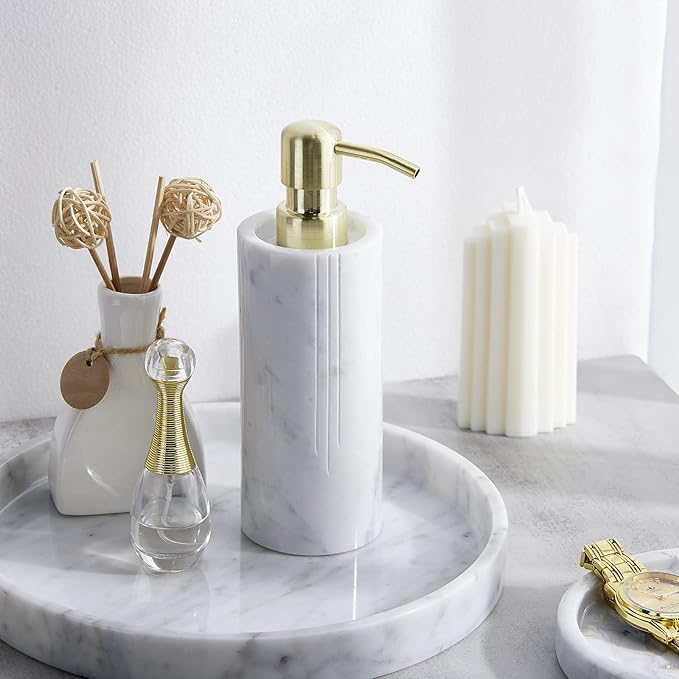 ๐๐ฎ๐ฑ๐ฎ๐ซ๐ฒ ๐๐ญ๐๐ฅ๐ข๐๐ง 100% Marble Round Vanity Tray 10โโ, Minimalist Modern Decor & Serving Trays for Bathroom, Kitchen, Nightstand, Jewelry Ring Dish Holder, Table Accents Decor, White