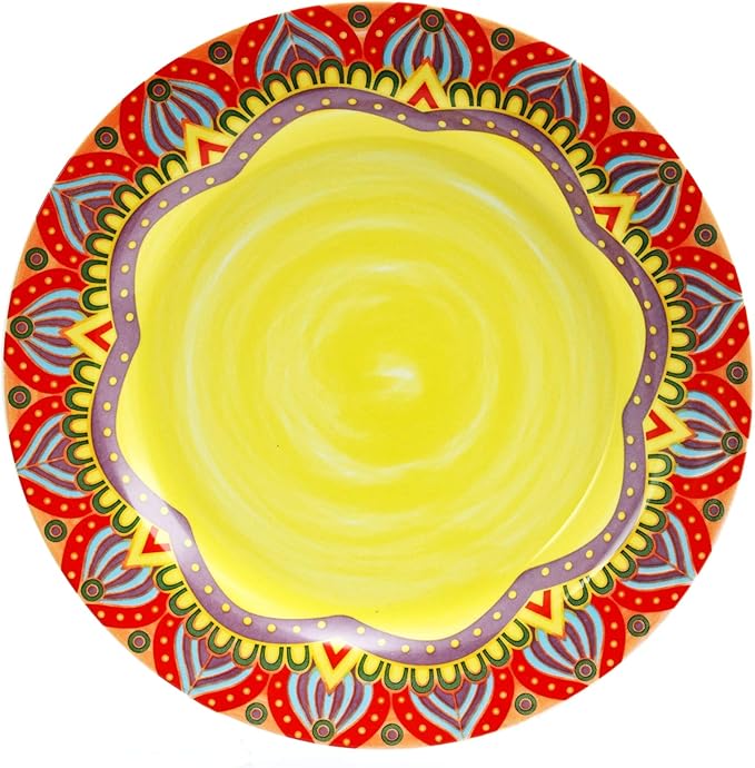 Elama Mandala Round Stoneware Multicolor Dinnerware Set, 16 Piece, Red