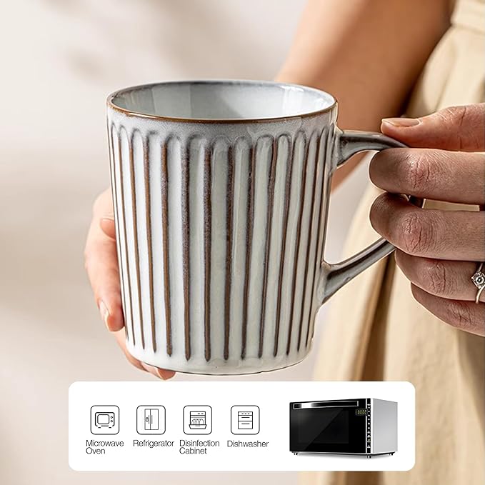 13oz Vintage Ceramic Coffee Mugs,Embossment Mugs,Tea Cups with Handle for Office and Home, Coffee Cups for Men and Women, Dishwasher and Microwave Safe. (Grey)