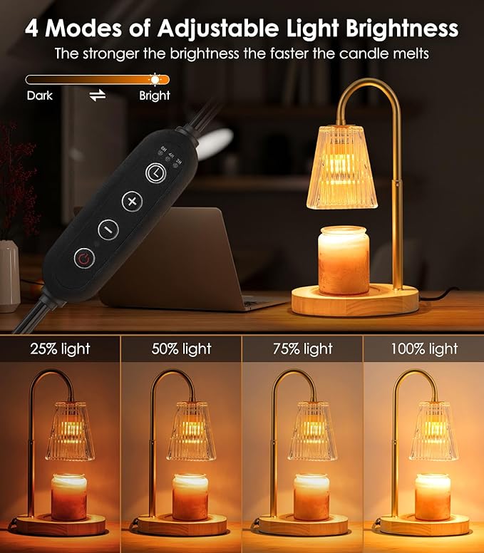 Candle Warmer Lamp With Timer - Electric Dimmer and Adjustable Height for Small Jar Scented Wax Melts - Includes 2 Bulbs for Home