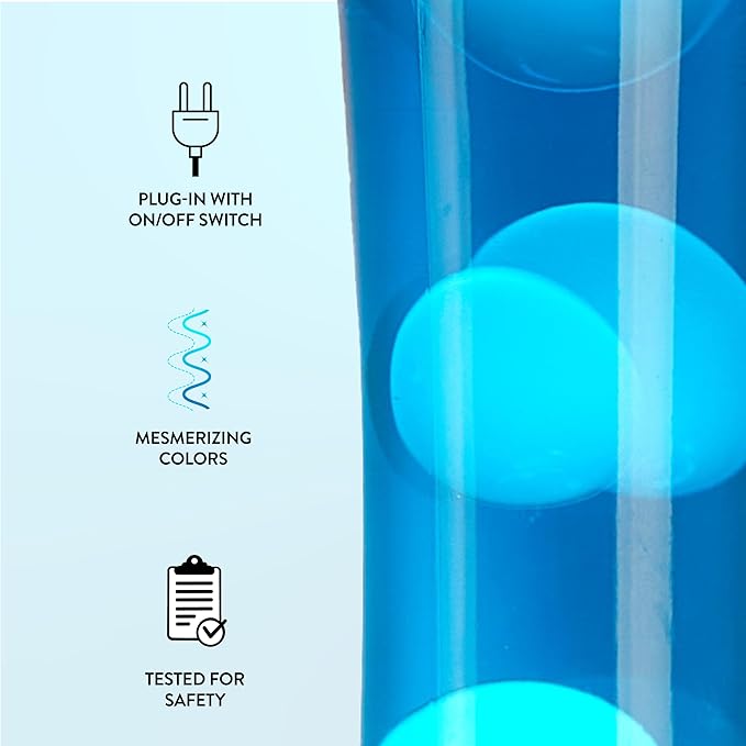 15.43" Cylinder Glow Lamp with Silver Base, Blue Liquid and White Wax, Novelty Lamp and Home Décor for Adults, Teens and Kids