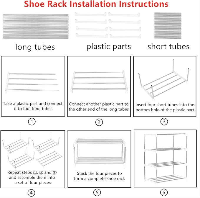 Stackable Small Shoe Rack, Entryway, Hallway and Closet Space Saving Storage and Organization (10-Tier, White)