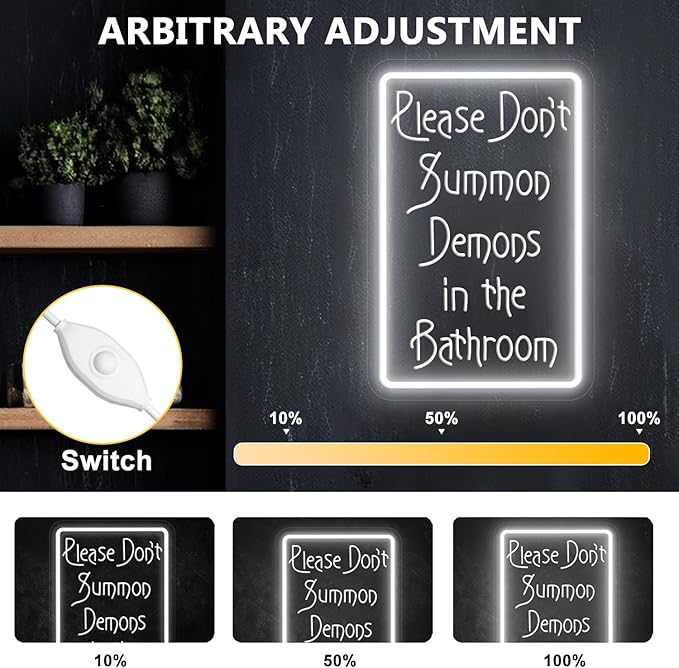 Please Don't Summon Demons in the Bathroom Neon Sign for Wall Decor, USB Powered Switch Adjustable Brightness LED Neon Lights, for Humor Party, Halloween Party, or Christmas