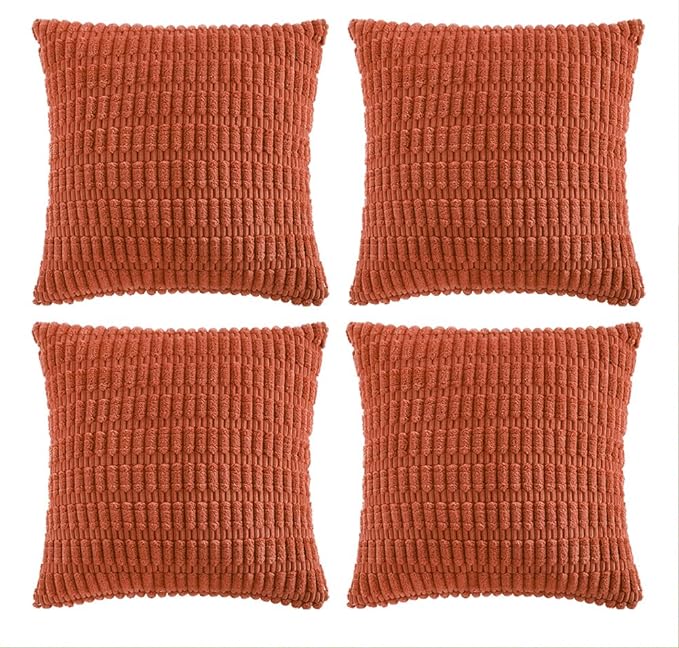 Fancy Homi 4 Packs Boho Burnt Orange Fall Decorative Throw Pillow Covers 24x24 Inch for Couch Bed Sofa, Rustic Modern Farmhouse Home Decor, Soft Plush Corduroy Cute Square Cushion Case 60x60 cm