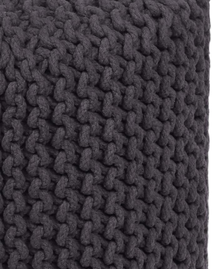 COTTON CRAFT Braided Round Pouf - Hand Knitted Cotton Cord Cable Dori Cylindrical Ottoman - Foot Stool - Floor Pouf - Footrest - Accent Seat - Living Room Bedroom Dorm Décor - 15 Round x 16 H - Grey