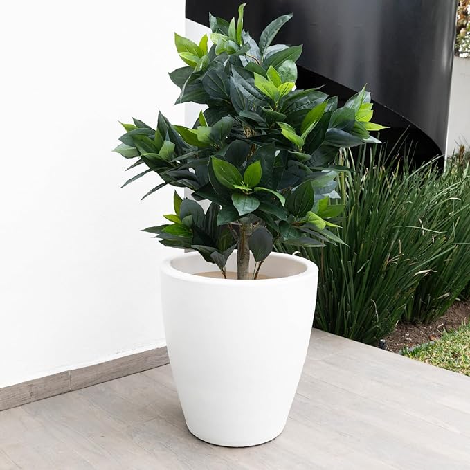 Elly Décor 23 inch Planter for Garden with Drainage, Large Round, Lightweight & Extremely Durable, Deck Indoor/Outdoor Plastic Pot, 23.6" x 21.6"x14, White