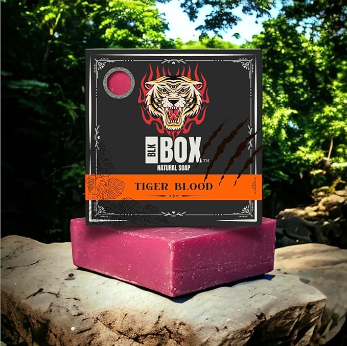 Black Box USA MADE 5oz Men's Natural Bar Soap Made from Moisturizing Natural Oils - Handmade Cold Process Soap with No Harsh Chemicals Mint Raspberry & More (TIGER BLOOD)