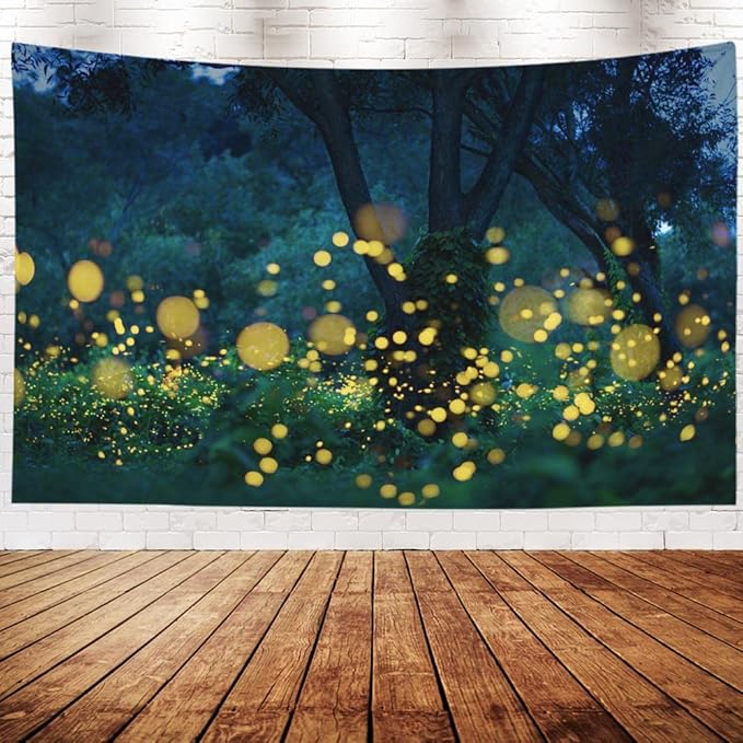 EMMTEEY Tree Tapestry - Night Trees Lightning Bugs Fireflies - Boys 92.5X70.9 for Friends & Families