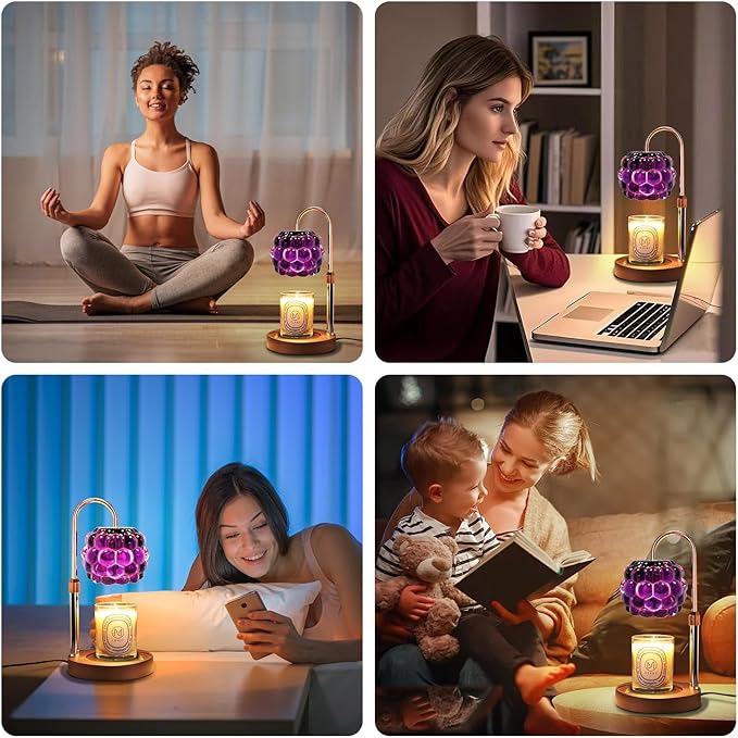 Candle Warmer Lamp with Timer Adjustable - Height Candle Warmer, Dimmer, Vintage Glass Wax Melting Lamps for Home Decor, for Candles in Jars with 2 Bulbs