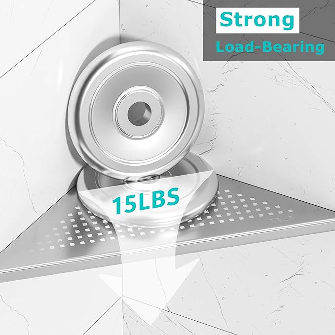 Bathroom Corner Shelf, Recessed 12" Shower Shelf Caddy, SUS304 Stainless Steel Shelf Wall Mount Triangular, No Drilling, Brushed Nickel