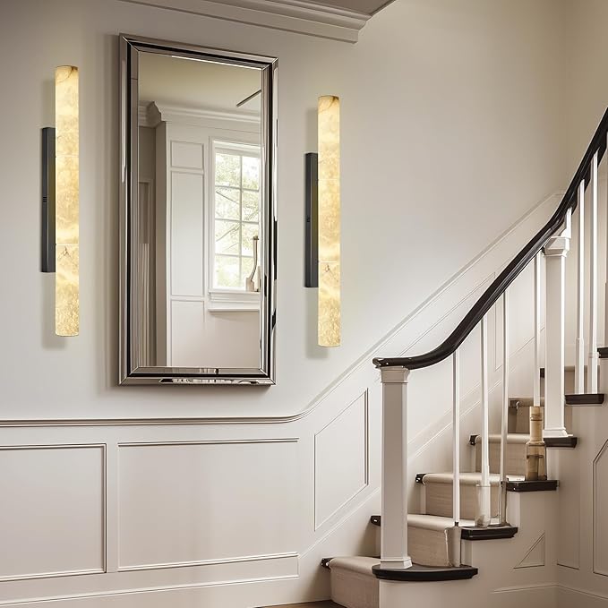 Bronze Alabaster Wall Sconces, 36" Large Marble Wall Sconce, Hardwired Black Wall Sconces Interior, Stone Wall Sconce Dimmable, Alabaster Wall Lamp for Living Room, Bathroom, Bedroom, Hallway-Upgraded