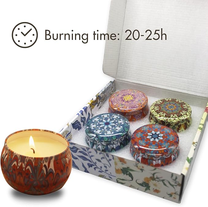 VKI Handmade Soy Wax Candle Set of 4,Sage Fig Garedenia Mahogany Teak,25 Hours Burn Time Each Ideal for Air Freshening,Relaxation and Gifting Perfect Home Fragrance Gift