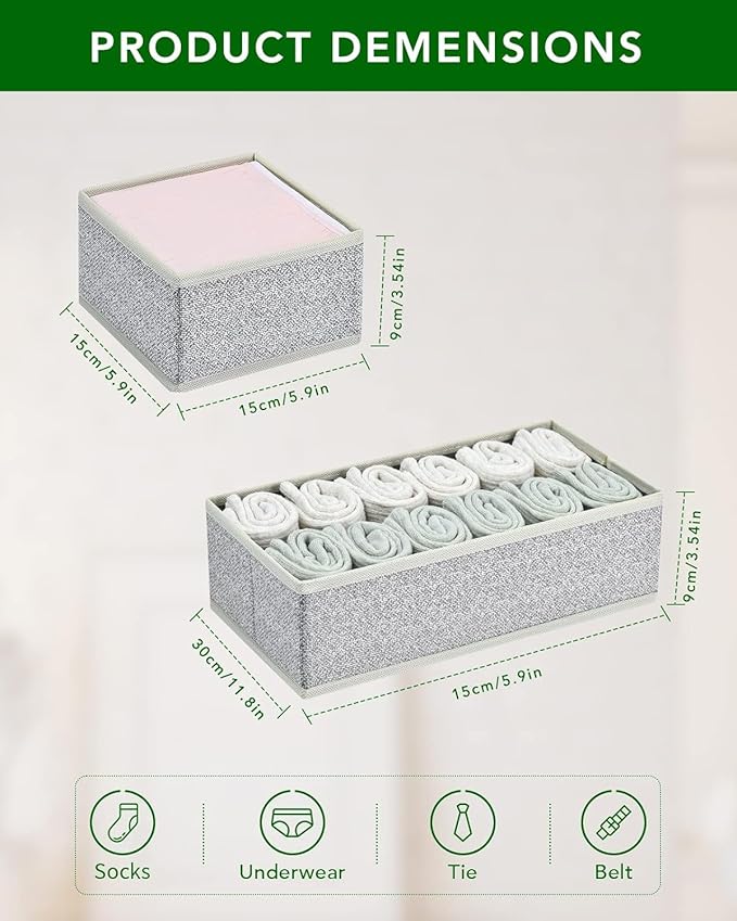 DIMJ Drawer Organizers for Clothing, Set of 16 Dresser Drawer Organizers, Fabric Closet Organizers and Storage, Drawer Dividers for Baby Clothes, Socks, Belt, Tie (Gray)
