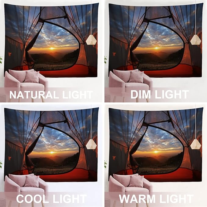 BaoNews Blue Night Camping Tapestry,Red Sunset Large Wall Hanging Polyester Tablecloths Tapestry Bedroom Room Living Room Dorm 59.1 x 82.7 Inches