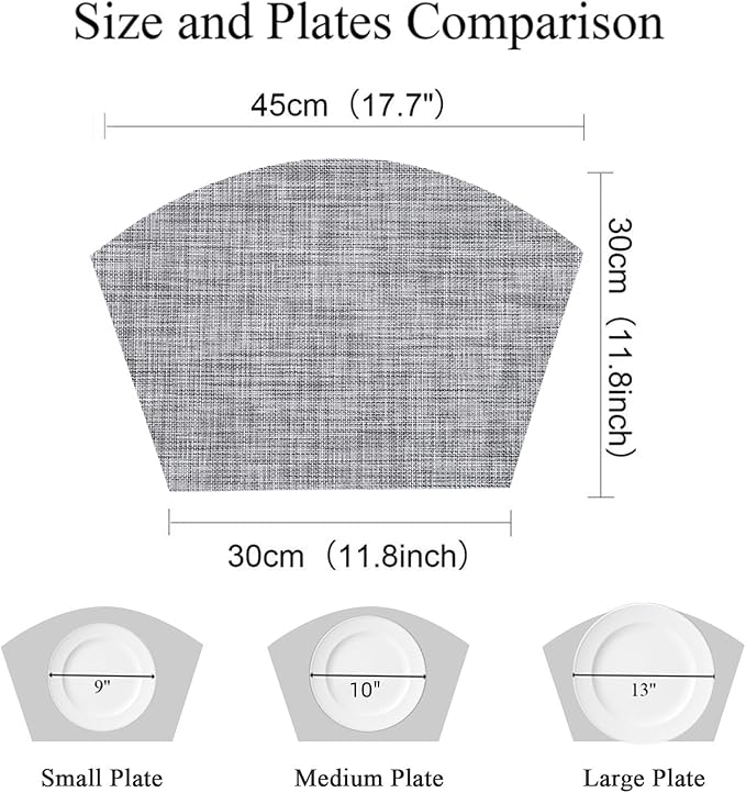 SHACOS Wedge Placemats Set of 4 Small Round Table Placemats Woven Vinyl Place Mats Non Slip Round Table Mats Wipe Clean, Gray White