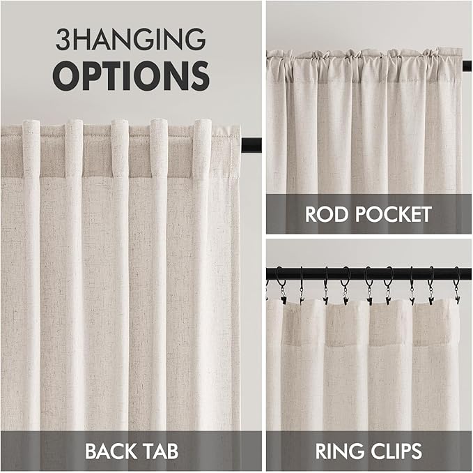 MIULEE Non-See-Through Privacy Linen Curtains 2 Panels, Light Filtering Window Curtains Farnhouse Textured Back Tab Semi Sheer Drapes for Bedroom Living Room, 52 x 84 Inches Long, White