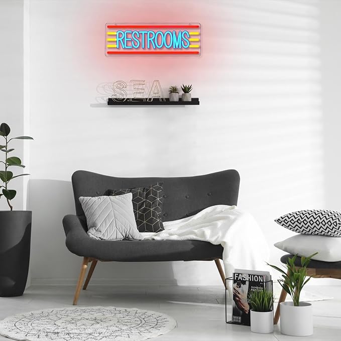 Restroom Neon Sign for Business Toilet Neon Light Bathroom LED Neon Sign Restrooms LED Neon Light for Home Bar Shop Hotel Shop Mall Supermarket Decoration