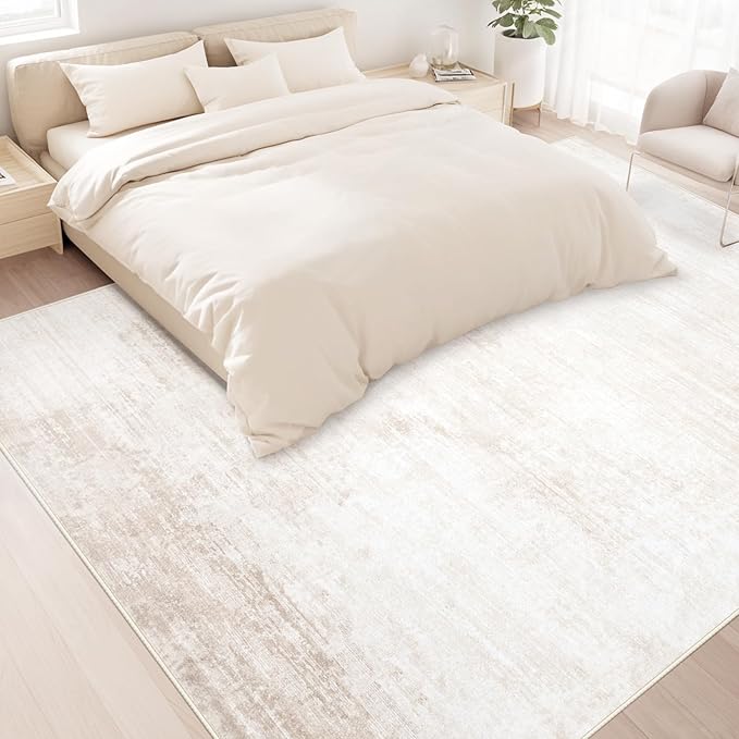 Area Rugs 8x10 Living Room: Washable Rug Modern Abstract Large Rug Soft Non Slip Neutral Rug Stain Resistant Indoor Carpet for Bedroom Kitchen Dining Room Table Nursery Home Office Rugs(Beige,8'x10')