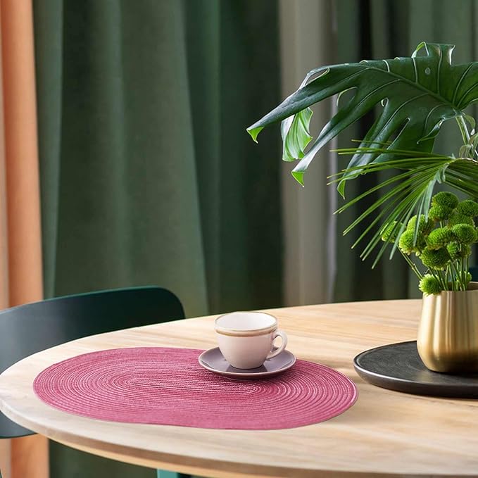 Noctiflorous Oval Braided Placemats Set of 6 Woven 12x18 Inch Non Slip Washable Heat Resistant Place Mats Tablemats for Dining Kitchen Party Daily Table Decor Dinner Mats (Hot Pink, 6)