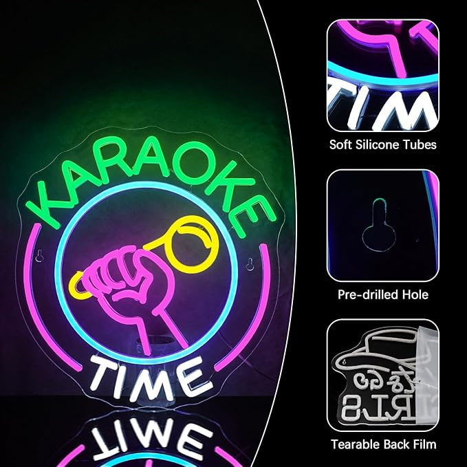 NEONLOVE Karaoke Time Neon Sign Karaoke Bar Neon Signs for Wall Decor Karaoke Dimmable Neon Party Sign Lights USB Powered LED Neon Lights for Game Room Man Cave Bar Club Karaoke Party Birthday