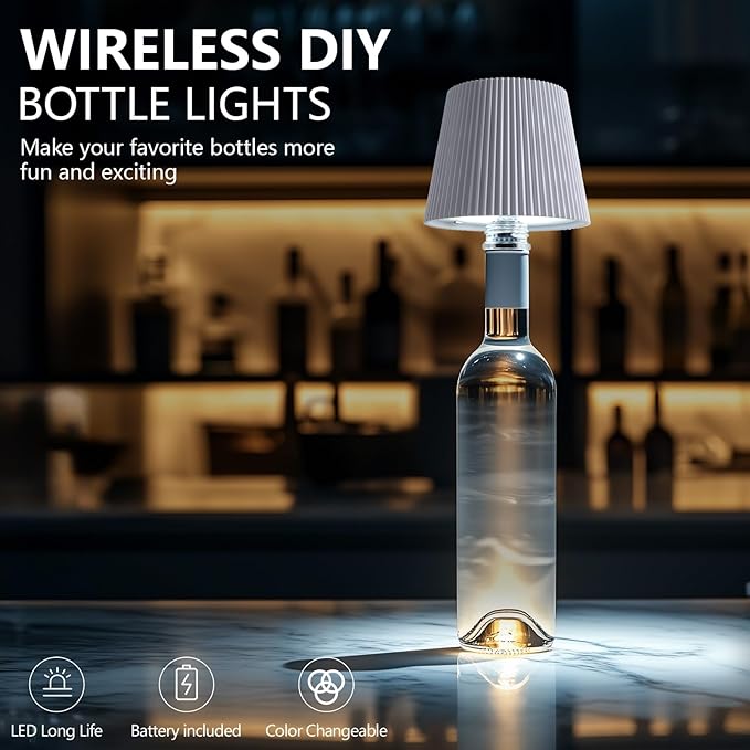 Wine Bottle Lamp, 2025 New 3 Color Rechargeable Wireless Bottle Lamp for Liquor Bottles with Touch Dimming for Parties, Restaurants & Home Decor (White)
