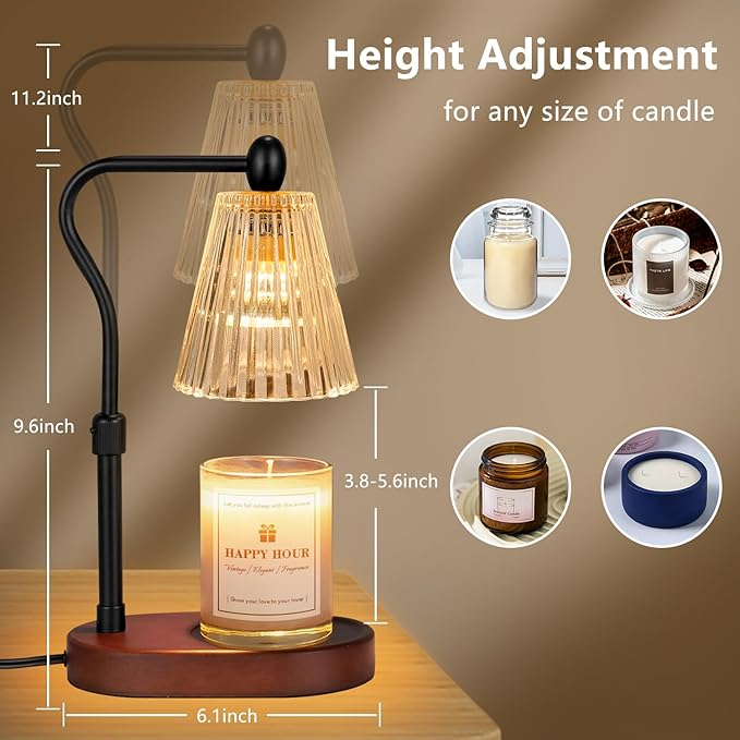 Candle Warmer Lamp, with Timer and Dimmer, Adjustable Height, Mothers Day Gifts for Mom,Birthday Gifts for Women, Wax Melt Warmer for Scented Jar Candles, Home Decor (Brown)