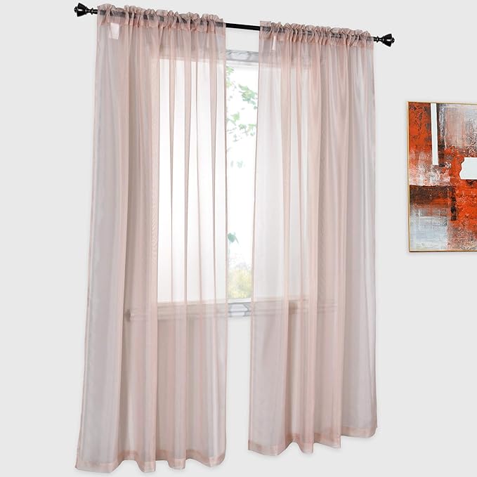 DONREN 2 Panels Solid Color Blush Pink Sheer Curtains Elegant Rod Pocket Window Voile Panels Drapes for Bedroom Living Room (52X84 Inches)