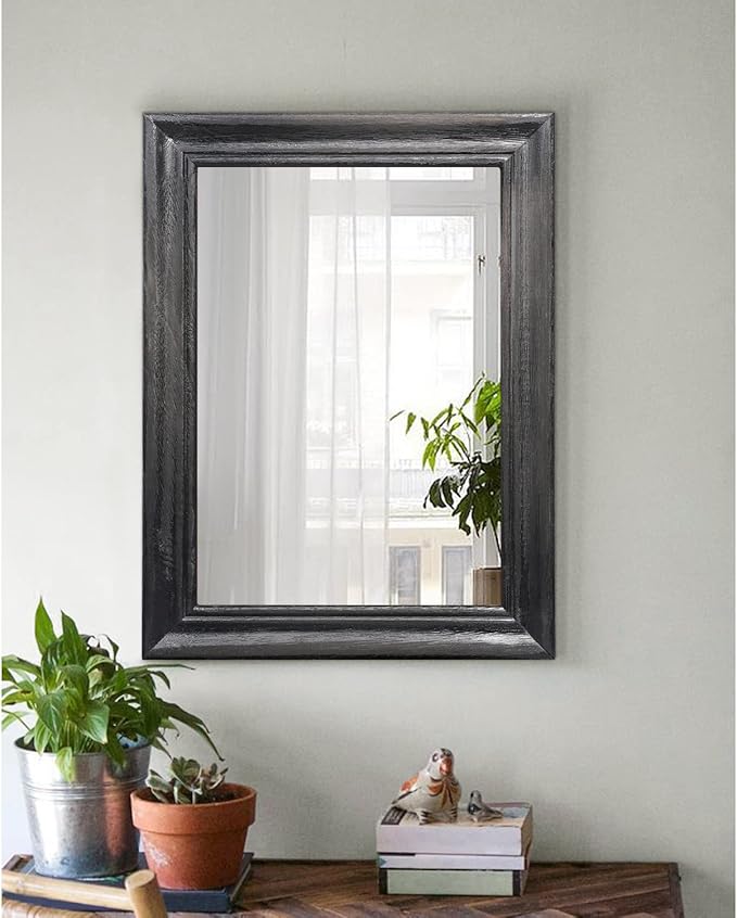 Black Mirrors for Wall Rustic Wood Mirror Farmhouse Rectangular Hanging Mirror for Bathroom Bedroom Living Room Hallway Entryway Home Decor