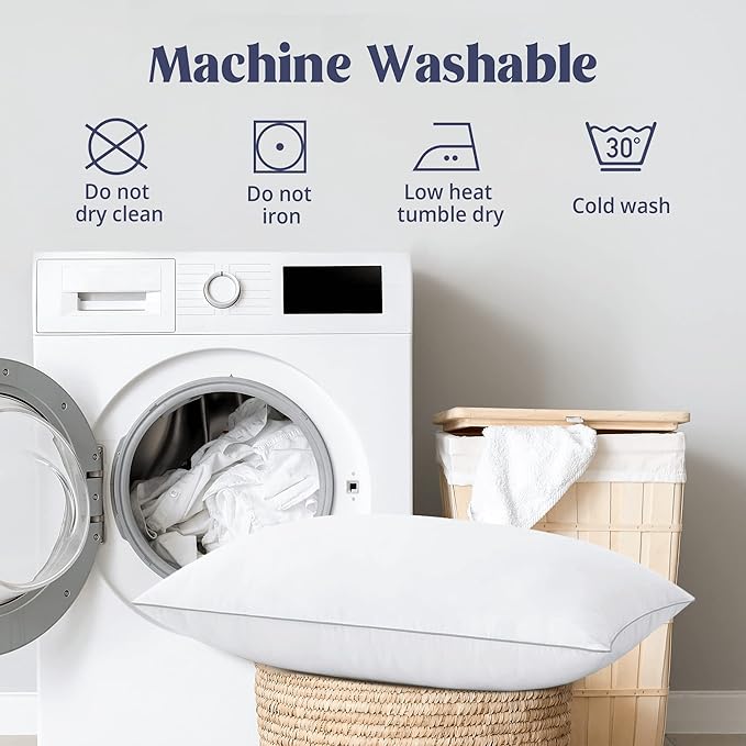 puredown® Goose Feather Bed Pillow with 100% Cotton Cover, 1 Pack, Standard Size Hotel Collection Pillow for Sleeping with Silver Piping