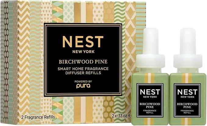 NEST New York Smart Home Fragrance Diffuser Refill Smart Vials, Birchwood Pine - Set of 2 - Designed for NEST x Pura 3 and NEST x Pura 4 Diffusers - Cruelty Free, Vegan - Made in USA