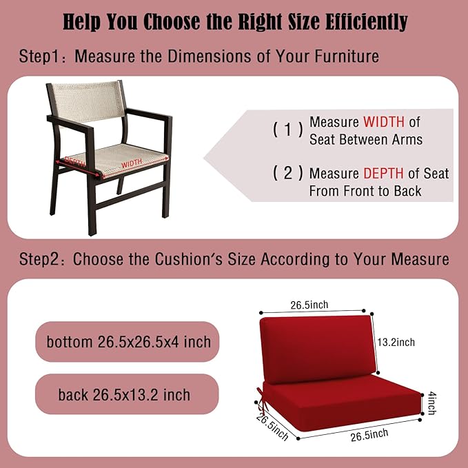 idee-home Outdoor Cushions for Patio Furniture, Waterproof Outdoor Seat Cushion Hampton Bay Deep Seat Replacement Cushions for Garden
