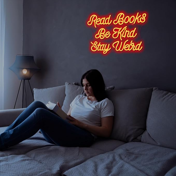 NEONLOVE Read Books Be Kind Stay Weird Neon Sign Red Neon Signs for Wall Decor Light Up Sign Dimmable Neon Sign for Bedroom Library Bookstore Party Neon Light Sign for Teen Classroom Neon Light Sign