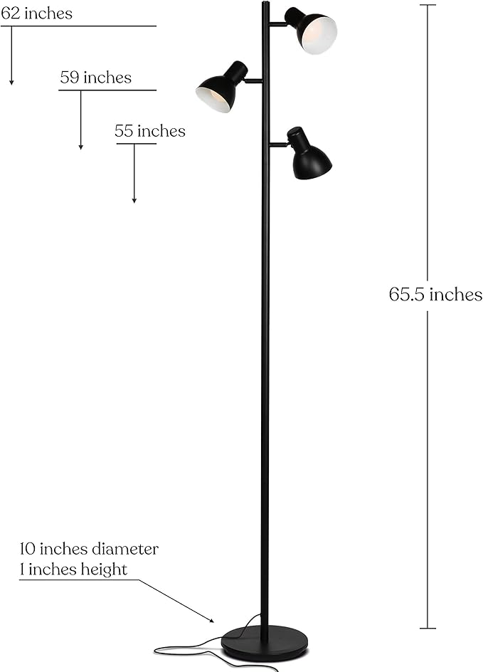 Brightech Ethan Dimmable Floor Lamp for Bedroom Reading & Living Room Decor - Modern LED Tall Tree Lamp for Offices - Black