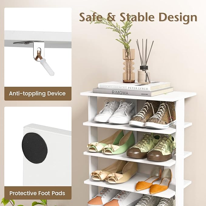 Tangkula 8-Tier Vertical Shoe Rack, Space-Saving Corner Shoe Organizer for 14 Pairs, Narrow Shoe Storage for Entryway, Front Door, or Closet