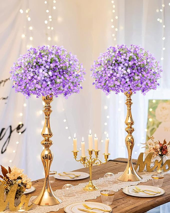 48Pcs Babys Breath Artificial Flowers, Fake Baby Breath Flowers Artificial Bulk Faux Gypsophila Real Touch Flowers for Wedding DIY Bouquet Floral Arrangement Party Home Garden Decor, Purple