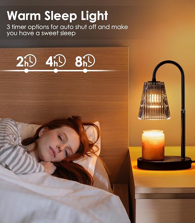 Candle Warmer Lamp - Electric Candle Lamps Warmer with Dimmer Adjustable Height Timer Lamp Candles Warmers Glass Vintage Nightstand Lamp Sets with 2 Bulbs(Grey)