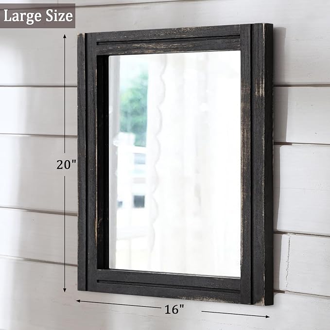 AAZZKANG Wall Mounted Mirror Small Rectangular Retro Mirrors with Wood Frame for Bedroom Living Room Bathroom Entryway Large 20"x16"