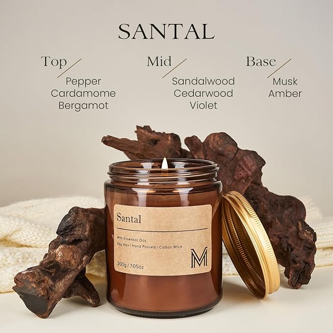 M&SENSE Santal Sandalwood Home Scented Candle for Relaxation, Gifting, Spa | 7.05oz Candle Gift for Birthday Housewarming Mother's Valentine Day