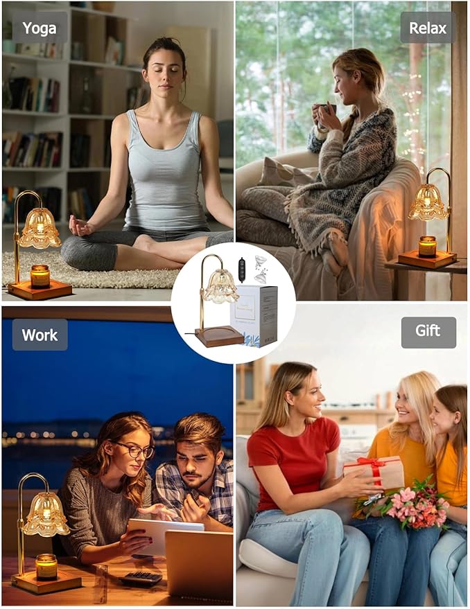 Candle Warmer Lamp with Timer Dimmer Height Adjustable Electric Candle Wax Melt Warmer, Large Flower Candle Lamp Warmer for Jar Candles with 2 Bulbs, Home Decor Birthday Gifts for Men Women