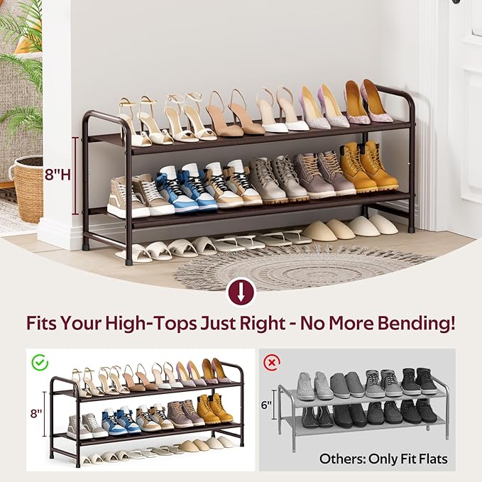 SLEEPING LAMB 2-Tier Shoe Rack for Closet, Long Stackable Wide Shoe Organizer Holds 18-Pairs Low Shoe Shelf Storage for Bedroom, Floor, Entryway (Bronze)