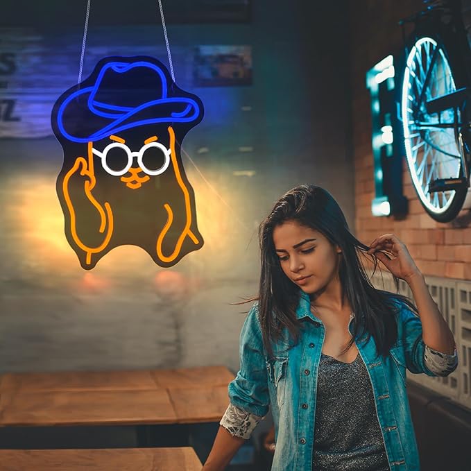 Cat Cowboy Neon Sign for Wall Decor Led Neon Signs Light Up Sign Room Decor Neon Lights Sign USB Powered