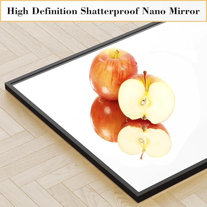 Sweetcrispy Full Length Mirror with stand, 59"x16" Floor Mirror with Aluminum Alloy Frame for Bedroom, Standing Full Body Mirror with Shatter-proorf Nano Glass for wall, Living Room, Cloakroom (Black)