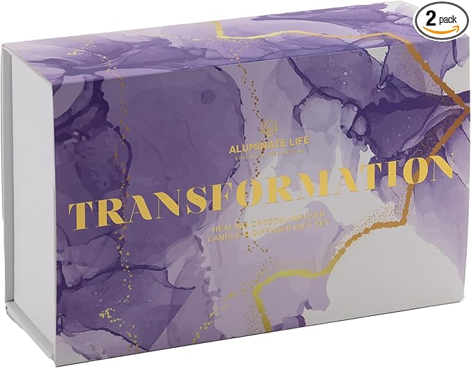 Luxury Candle & Diffuser Set, Transformation - Amethyst, Black Tourmaline & Clear Quartz Crystal Infused - Scents of Jasmine, Bergamot, Vanilla, & Cedar