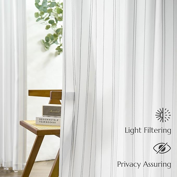 Jinchan Grey and White Striped Curtains 96 Inches Long for Living Room Bedroom - Pinstripe Privacy Light Filtering Rod Pocket Modern Window Curtain Set 2 Panels