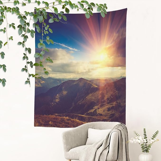 BaoNews Brown Natural Alpine Tapestry,Landscape Sunrise Large Wall Hanging Polyester Tablecloths Tapestry Bedroom Room Living Room Dorm 59.1 x 39.4 Inches